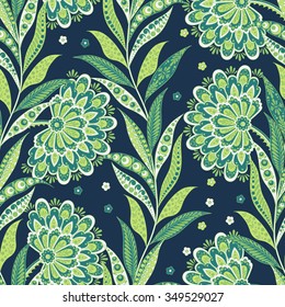 Folkloric Batik vector ornament. Ethnic Floral seamless pattern