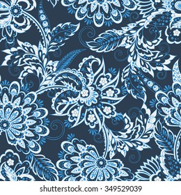 Folkloric Batik vector ornament. Ethnic Floral seamless pattern.