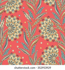 Folkloric Batik vector ornament. Ethnic Floral seamless pattern
