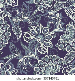Folkloric Batik vector ornament. Ethnic Floral seamless pattern.