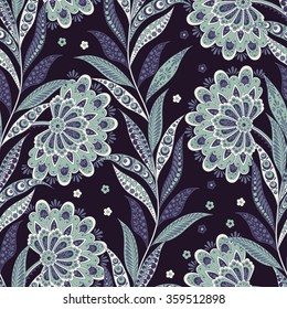 Folkloric Batik vector ornament. Ethnic Floral seamless pattern