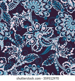 Folkloric Batik vector ornament. Ethnic Floral seamless pattern.