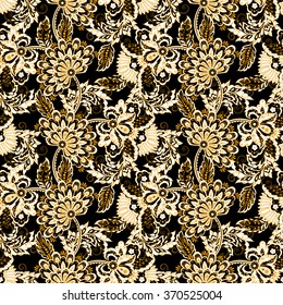 Folkloric Batik vector ornament. Ethnic Floral seamless pattern.