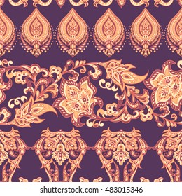 Folkloric Batik vector ornament. Ethnic Floral seamless pattern.