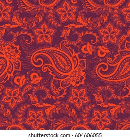 Folkloric Batik vector ornament. Ethnic Paisley Floral seamless pattern.