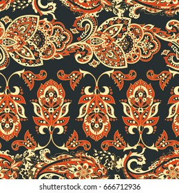 Folkloric Batik vector ornament. Ethnic Floral seamless pattern.