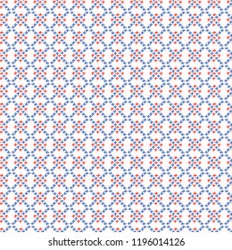 Folkloric Embroidery Sampler Stitches Seamless Vector Pattern. Hand Drawn Cross Stitch Illustration for Summer Fashion Prints, Cute Gift Wrap, Trendy Craft Packaging or Retro Red Blue Kitchenware