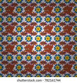 Folkloric ethnic blue, yellow and white embroidery floral seamless pattern. A line of neck, bags, textiles for your design. Vector illustration.