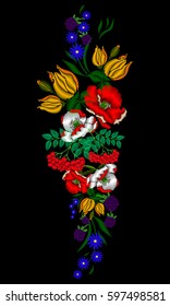 Folkloric ethnic embroidery of flowers. A line of neck, bags, textiles for your design. Vector illustration. EPS 10 