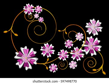 Folkloric ethnic embroidery of flowers. A line of neck, bags, textiles for your design. Vector illustration. EPS 10 
