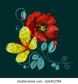 Folkloric ethnic embroidery of flowers. A line of neck, bags, textiles for your design. Vector illustration.