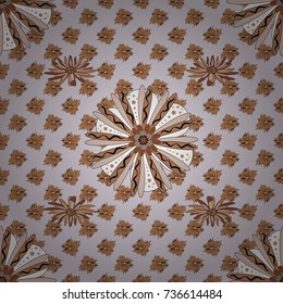 Folkloric ethnic gray, orange and brown embroidery floral seamless pattern. A line of neck, bags, textiles for your design. Vector illustration.