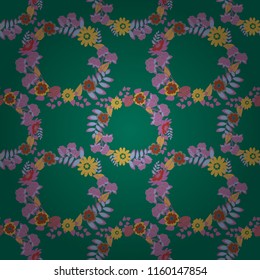 Folkloric ethnic green, pink and orange embroidery floral seamless pattern. A line of neck, bags, textiles for your design. Vector illustration.