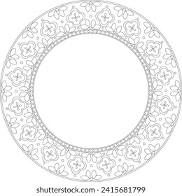 Folkloric floral lace round frame.Use for embroidery template, copy space, invitations,greeting cards, holiday events, coloring page, 