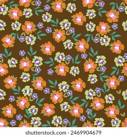 Folkloric floral print with fantasy flowers, seamless pattern of bright fabulous flowers for fabric.