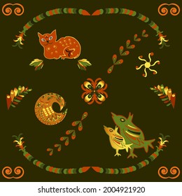 Folkloric flowers. Russian pattern for decorating jewelry boxes, ceramics and fabrics