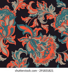 folkloric flowers seamless pattern. ethnic floral vector ornament