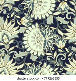 folkloric flowers seamless pattern. ethnic floral vector ornament