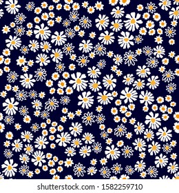 	
Folkloric pattern with summer daisies and chamomiles. Seamless vector print with small flowers. Summer textile collection.