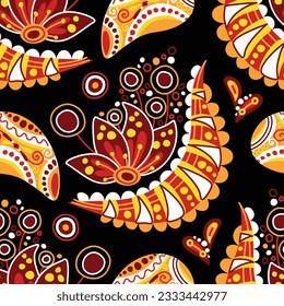 Patrón Folclórico sin Mar con pepino indio Paisley, elemento de diseño inspirado en la naturaleza. Patrón Ornato Abstracto Floral. Textura sin fin para tela, fondo de escritorio, etc. Ilustración vectorial