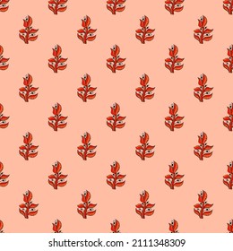 Folks flower seamless pattern. Ethnic floral motif background. Repeated texture in doodle style for fabric, wrapping paper, wallpaper, tissue. Vector illustration.