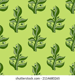 Folks flower seamless pattern. Ethnic floral motif background. Repeated texture in doodle style for fabric, wrapping paper, wallpaper, tissue. Vector illustration.
