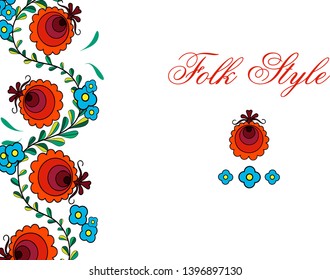 Folksy Floral Edging - Czech Folk Style Flower Design - Vector Inwrought Vignette
