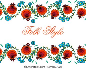 Folksy Floral Pattern - Russian Folk Style Flower Design - Vector Illustration
