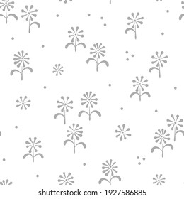 Folksy small floral seamless vector pattern. Boho neutral grey ditsy fashion print. Folk art daisy bloom background. Spring bloomy meadow illustration