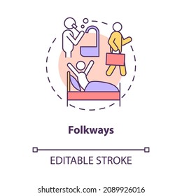 Folkways In Society Concept Icon. Social Expectation. Community Engagement With Behavior Rules Abstract Idea Thin Line Illustration. Vector Isolated Outline Color Drawing. Editable Stroke