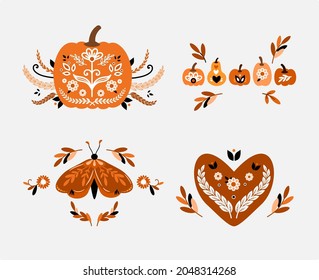 Folky Fall beautiful illustration of a folk style fall pumpkin vector