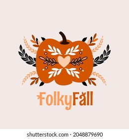 Folky Fall beautiful illustration of a folk style fall pumpkin vector