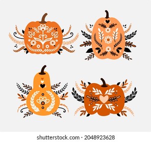 Folky Fall beautiful illustration of a folk style fall pumpkin vector