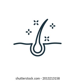 Follicle Shine Concept Line Icon. Hair Shiny with Keratin Effect Linear Pictogram. Glossy Hair Follicle Outline Icon. Editable Stroke. Isolated Vector Illustration. - Shutterstock ID 2013213158