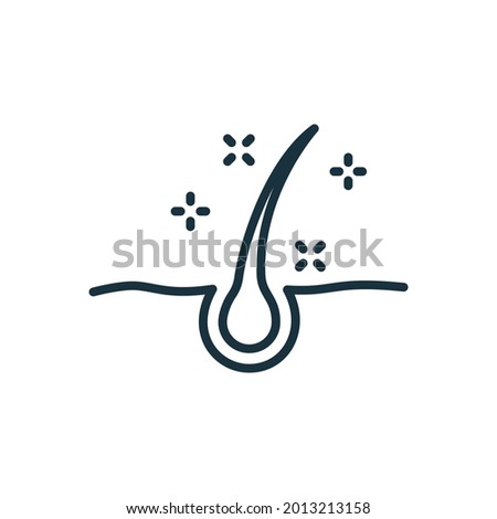 Follicle Shine Concept Line Icon. Hair Shiny with Keratin Effect Linear Pictogram. Glossy Hair Follicle Outline Icon. Editable Stroke. Isolated Vector Illustration.