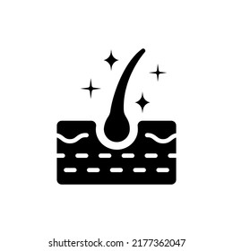 Follicle Shine Silhouette Icon. Glossy Hair Follicle Black Icon. Hair Shiny with Keratin Effect Pictogram. Isolated Vector Illustration.