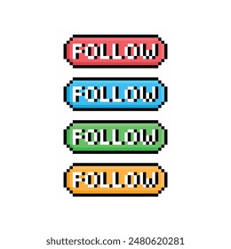 follow button 8 bit text follow Pixel art 8-bit for game