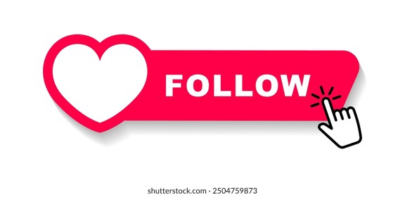 Follow button click here. Follow banner. Social media icon. Vector illustration.