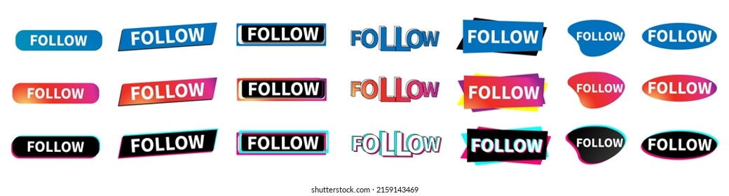 Follow - button design for popular social networks. Social Media. Vector Illustration.  EPS10