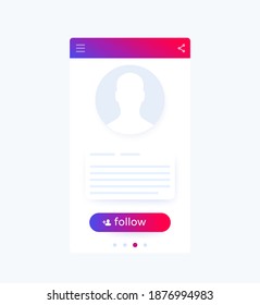 follow button on mobile screen, ui design vector