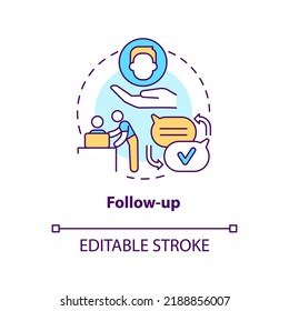 Icono de concepto de seguimiento. Nuevo apoyo a los trabajadores. Desarrollar ilustración de línea delgada de ideas abstractas de procesos onboarding. Dibujo de contorno aislado. Trazo editable. Fuentes Arial, Myriad Pro-Bold utilizadas