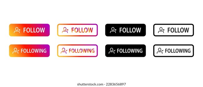 Follow and following buttons. Sign of subscription. The concept of the social network. Vector illustration