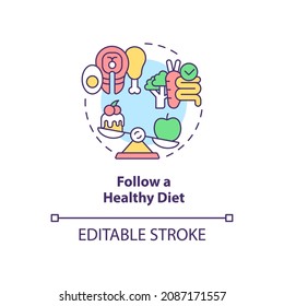 Follow healthy diet concept icon. Mental health during pregnancy abstract idea thin line illustration. Eating fresh fruits and vegetables. Vector isolated outline color drawing. Editable stroke