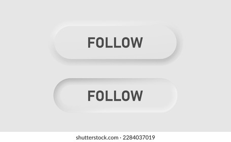 Follow icon in neumorphism style. Icons for business, white UI, UX. Subsribtion symbol. Button, member, socail media, join. Neumorphic style. 