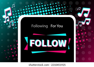 Follow icon on smartphone screen in popular social media style. Modern advertising social media design. Vector illustration