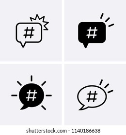 Follow icons set. Hashtag logo in speech bubble