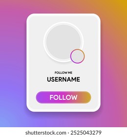 Follow instagram profile banner. Subscribe creator template pop up. User engagement mock-up. Share Invite link bubble. Social media account id. E-commerce call to action button. Vector illustration.