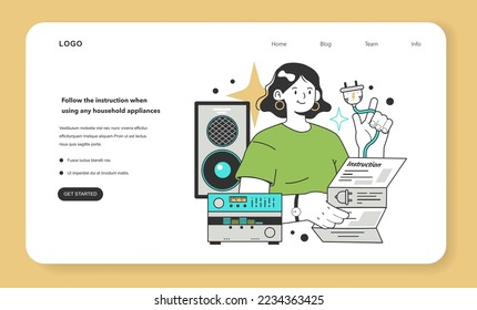 Follow the instruction when using any household appliances for energy efficiency at home. Electricity consumption expenses. Inflation or economic recession effect. Flat vector illustration