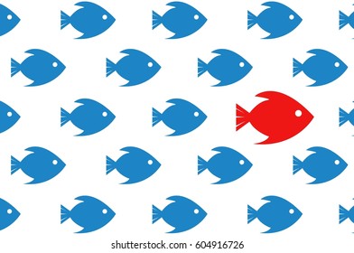 follow the leader. fish close-up concept illustration. design over a white background