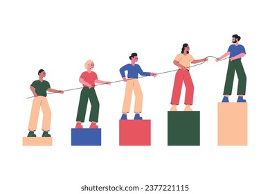 Follow the Leader with People Walk Holding String Forward Vector Illustration